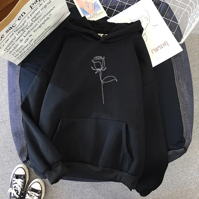 Candy Black Rose Print Sport Hoodie Black - Shop at LoveMi
