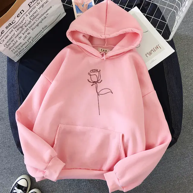 Candy Black Rose Print Sport Hoodie Pink - Shop at LoveMi
