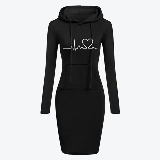 Autumn Winter Women Hoodies Sweatshirts Long sleeved Dress Black - Shop at LoveMi