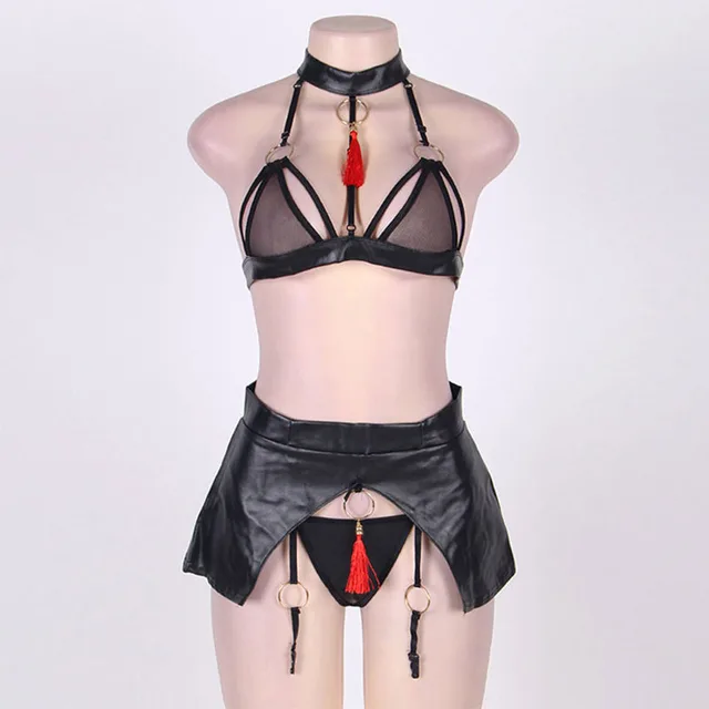European And American Large Size Imitation Leather Garter Set Black - Shop at LoveMi