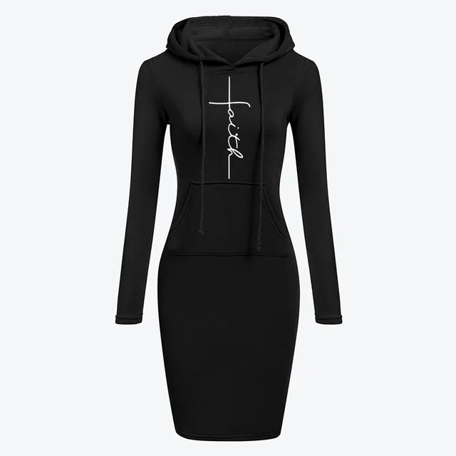 Autumn Winter Women Hoodies Sweatshirts Long sleeved Dress Black - Shop at LoveMi