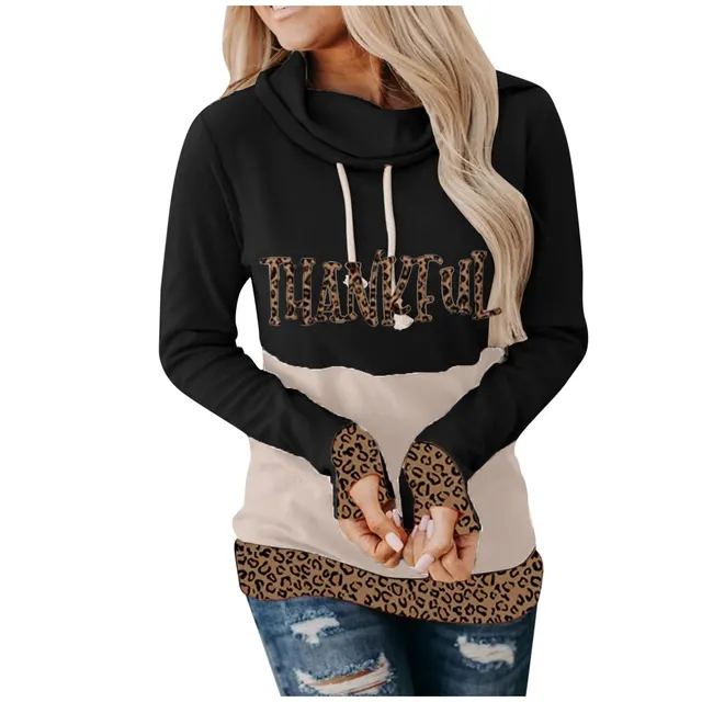 Printed Letters Leopard Print Trendy Ladies Sweater Black - Shop at LoveMi