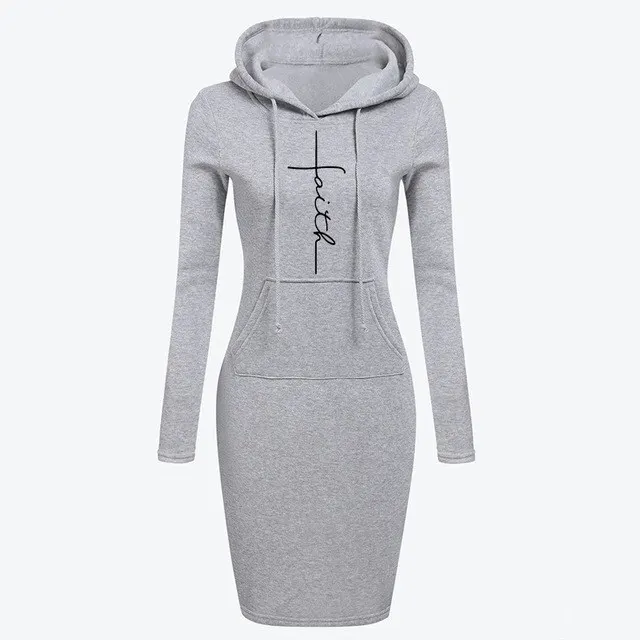 Autumn Winter Women Hoodies Sweatshirts Long sleeved Dress Grey - Shop at LoveMi