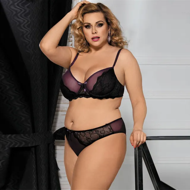 Sexy Lingerie Plus Size Ladies Sexy Lace Pajamas Three point Suit Black - Shop at LoveMi
