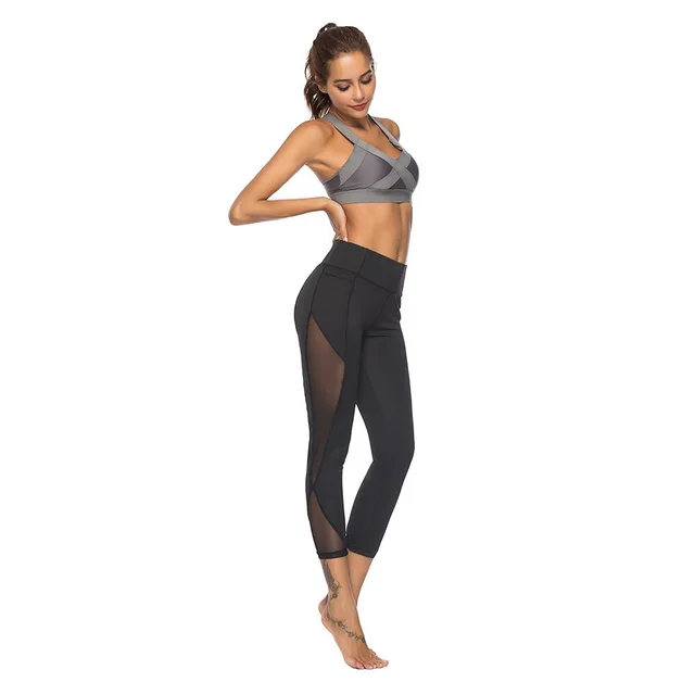 High Waist Side Mesh Women Yoga Fitness Leggings Nine Black - Shop at LoveMi