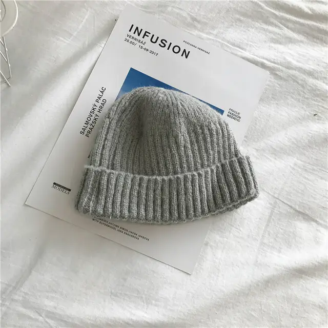 Short Dome Melon Skin Warm Woolen Hat Grey - Shop at LoveMi