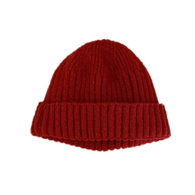 Short Dome Melon Skin Warm Woolen Hat Wine Red - Shop at LoveMi