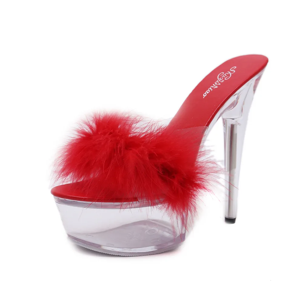 High Heels With A Thin Platform And Transparent Crystal Red - Shop at LoveMi