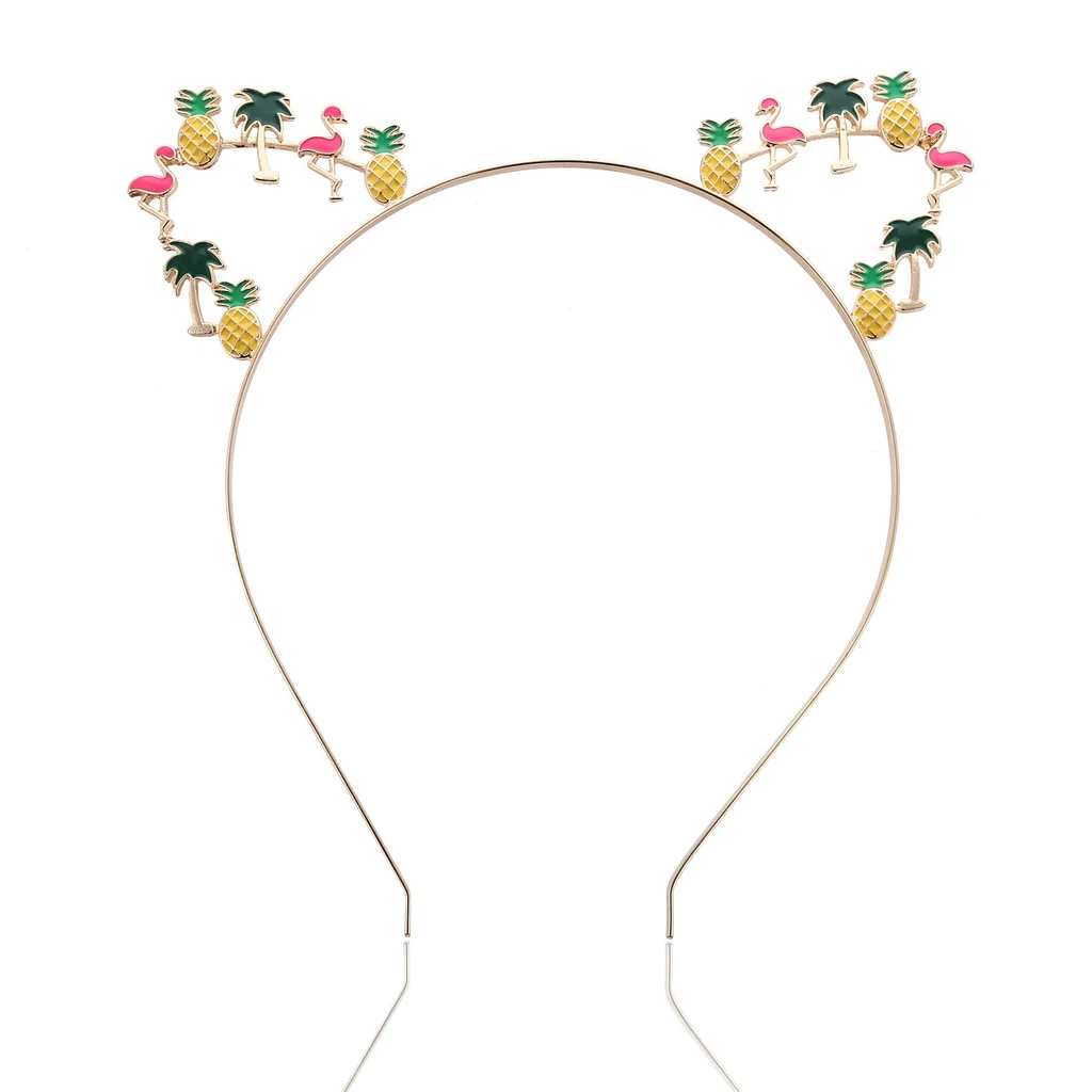 Pineapple Coconut Tree Flamingo Painting Oil hair Band - Gold