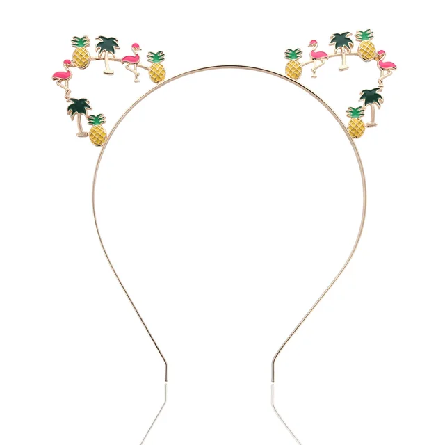 Pineapple Coconut Tree Flamingo Painting Oil hair Band Gold - Shop at LoveMi