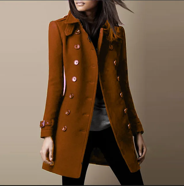 Streetwear Women Jackets Lined Double breasted Ladies Loose Wool Overcoat Elegant Lapel Solid Pocketed Coats For Autumn Winter Caramel - Shop at LoveMi