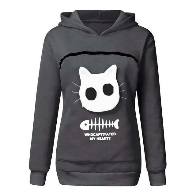 Cat Lovers Hoodie Kangaroo Dog Pet Paw Pullove Dark Grey - Shop at LoveMi