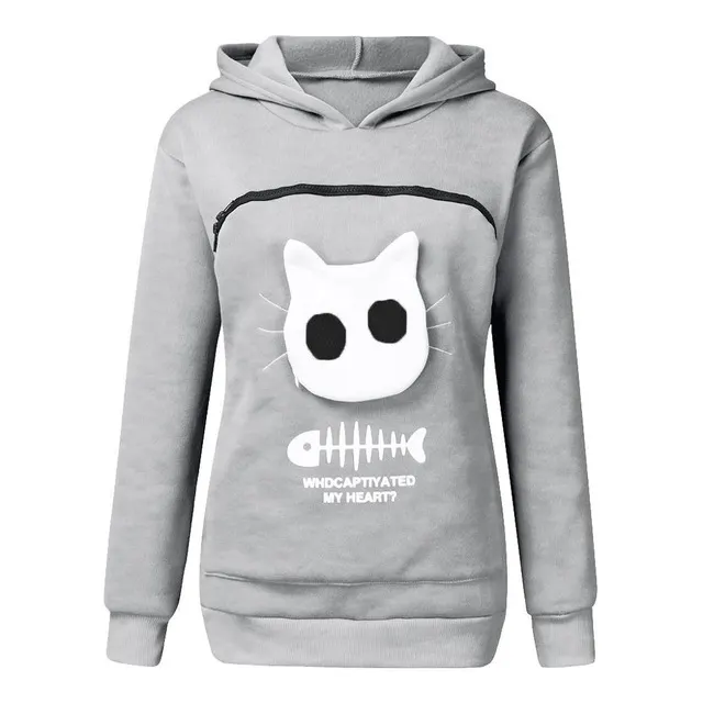 Cat Lovers Hoodie Kangaroo Dog Pet Paw Pullove Grey - Shop at LoveMi