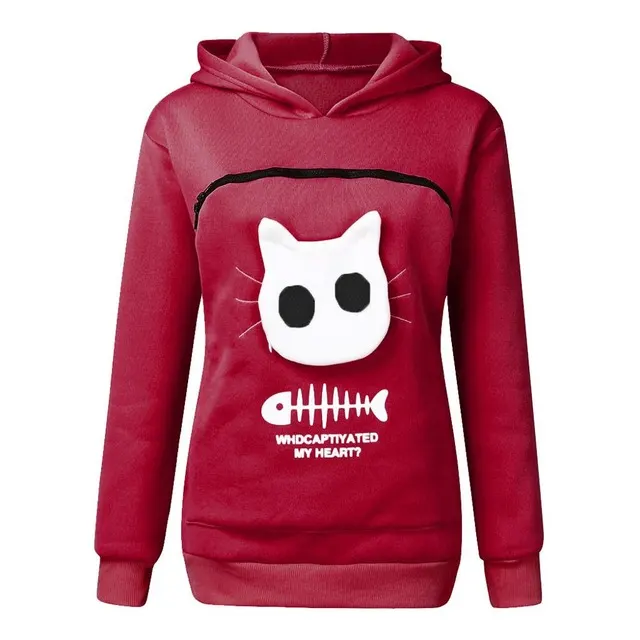 Cat Lovers Hoodie Kangaroo Dog Pet Paw Pullove Wine Red - Shop at LoveMi