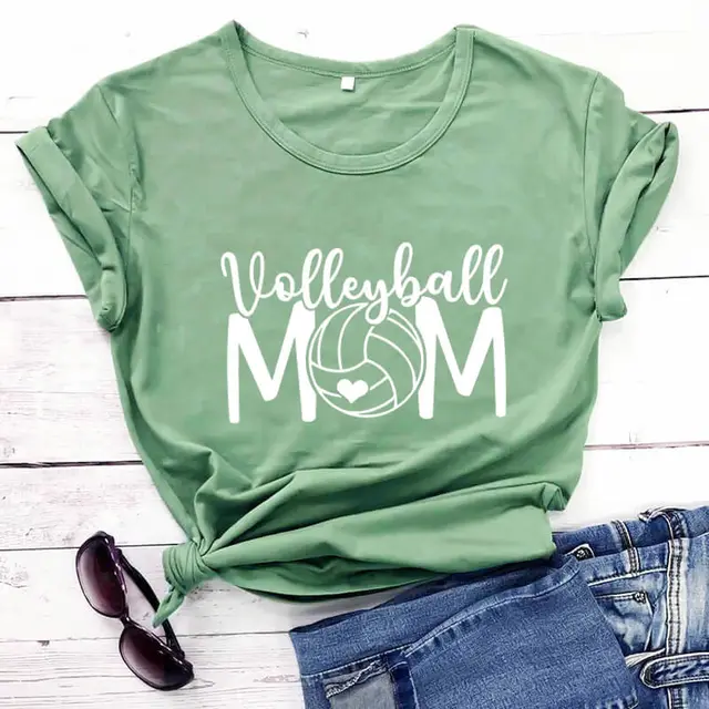 Volleyball Mom Short sleeved T shirt With Patterns Green - Shop at LoveMi