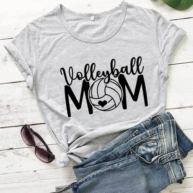 Volleyball Mom Short sleeved T shirt With Patterns Grey - Shop at LoveMi