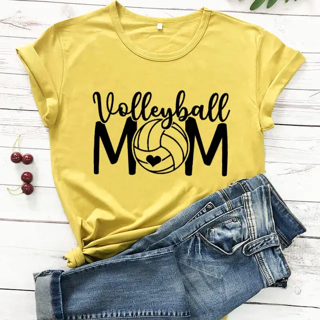 Volleyball Mom Short sleeved T shirt With Patterns Light Yellow - Shop at LoveMi