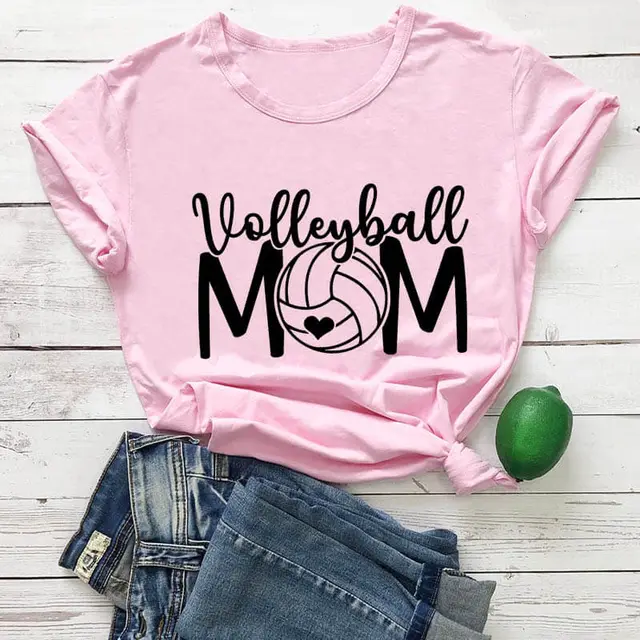 Volleyball Mom Short sleeved T shirt With Patterns Pink - Shop at LoveMi