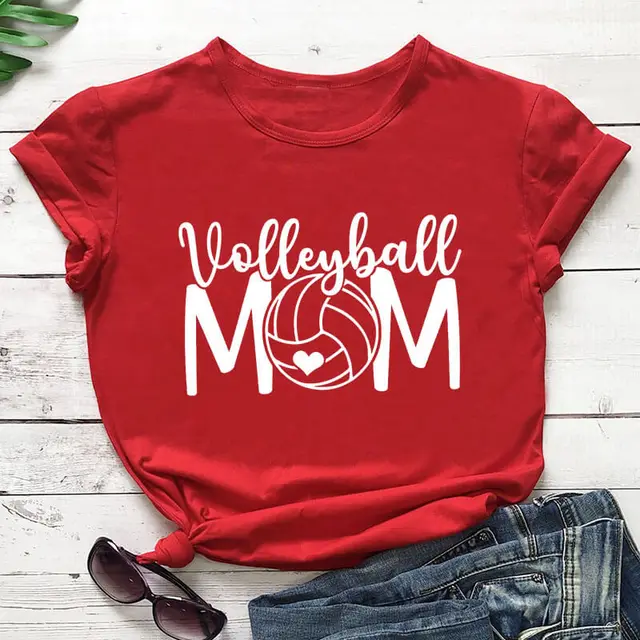 Volleyball Mom Short sleeved T shirt With Patterns Red - Shop at LoveMi