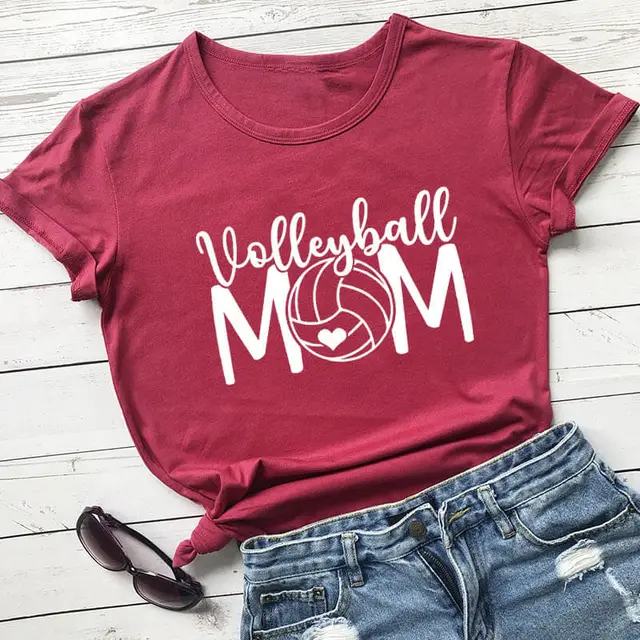 Volleyball Mom Short sleeved T shirt With Patterns Wine Red - Shop at LoveMi
