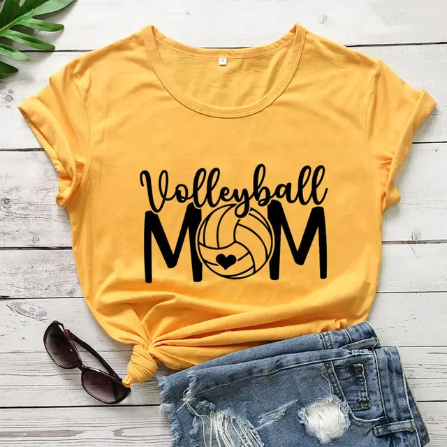Volleyball Mom Short sleeved T shirt With Patterns Yellow - Shop at LoveMi