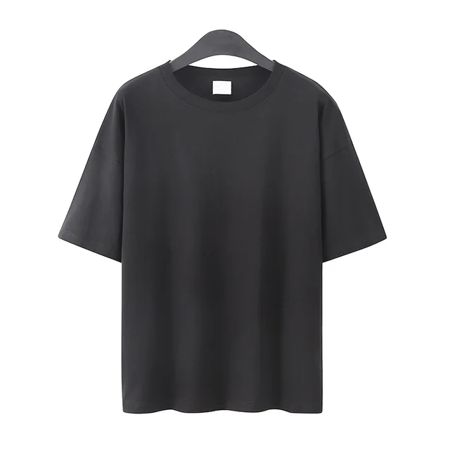 Pure Cotton Drop Shoulder Couple Short Sleeve Drop Shoulder Plus Size Solid Color Black - Shop at LoveMi