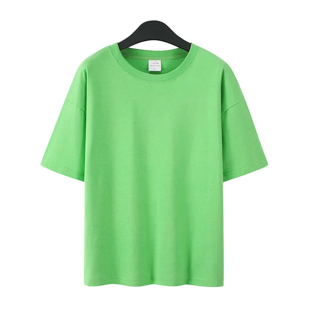 Pure Cotton Drop Shoulder Couple Short Sleeve Drop Shoulder Plus Fat Solid Color Green - Shop at LoveMi