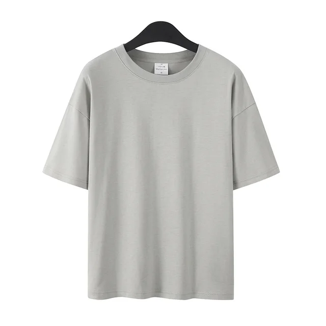 Pure Cotton Drop Shoulder Couple Short Sleeve Drop Shoulder Plus Size Solid Color Grey - Shop at LoveMi