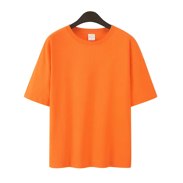 Pure Cotton Drop Shoulder Couple Short Sleeve Drop Shoulder Plus Size Solid Color Orange - Shop at LoveMi