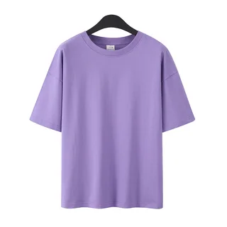 Pure Cotton Drop Shoulder Couple Short Sleeve Drop Shoulder Plus Fat Solid Color - Purple
