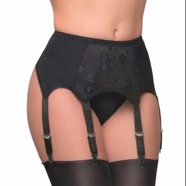 High Waist Non Slip Sexy Lingerie Adjustable Metal 6 Claw Sexy Transparent Garter Belt Black - Shop at LoveMi