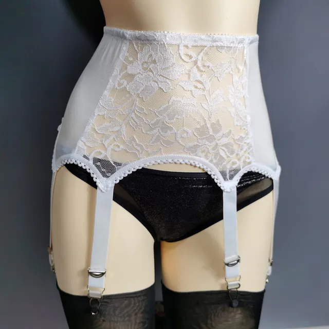 High Waist Non Slip Sexy Lingerie Adjustable Metal 6 Claw Sexy Transparent Garter Belt White - Shop at LoveMi