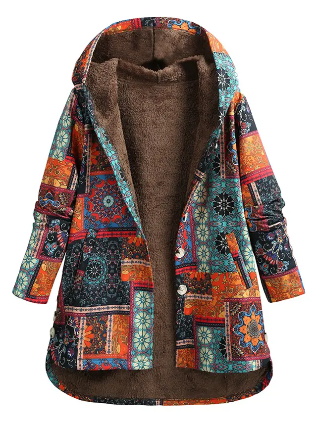 Retro Ethnic Floral Print Plus Size Cotton Jacket Orange - Shop at LoveMi