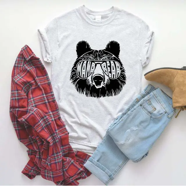 Letter Street Bear Face Print Short Sleeve White - Shop at LoveMi