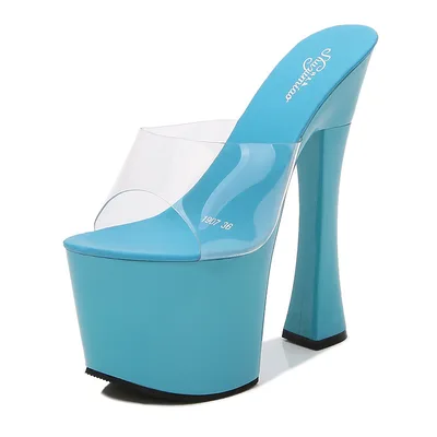 Hate Tiangao Nightclub Super High Heels Slippers Women Work Shoes Catwalk Pole Dance Shoes Waterproof Platform Blue - Shop at LoveMi