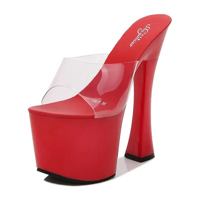 Hate Tiangao Nightclub Super High Heels Slippers Women Work Shoes Catwalk Pole Dance Shoes Waterproof Platform Red - Shop at LoveMi