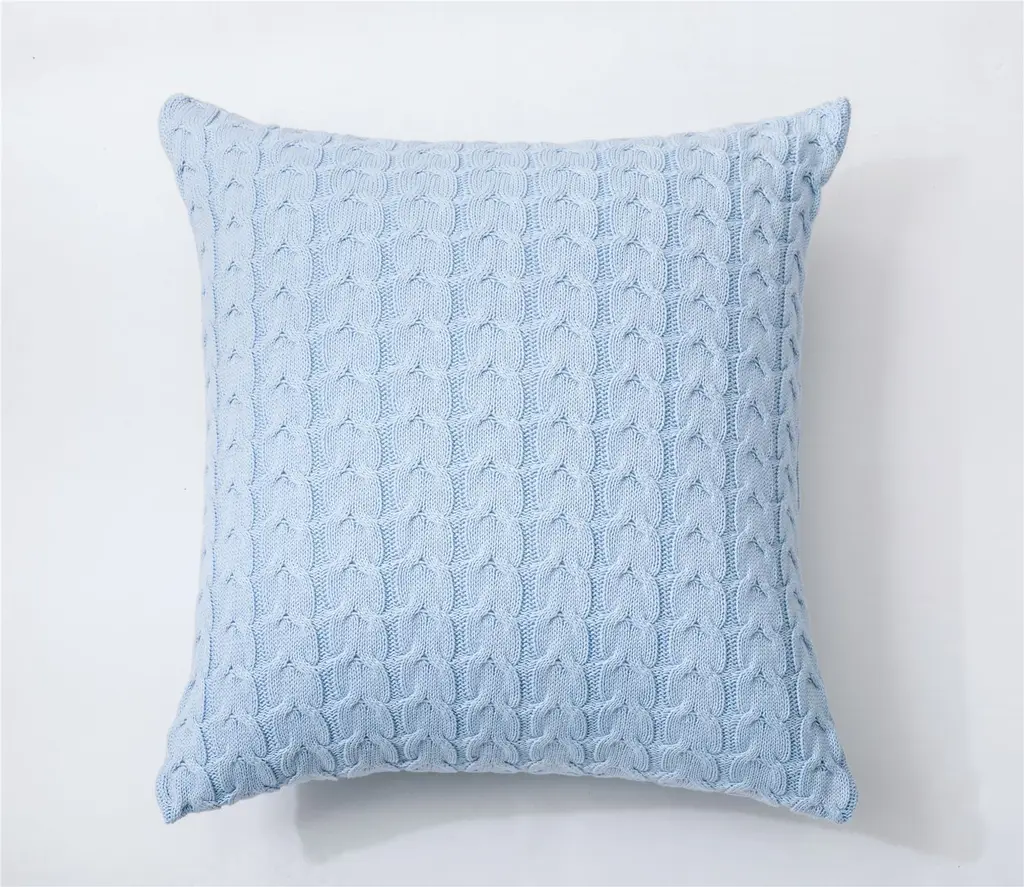 Double Twist Button Knitted Pillowcase Without Core - Blue