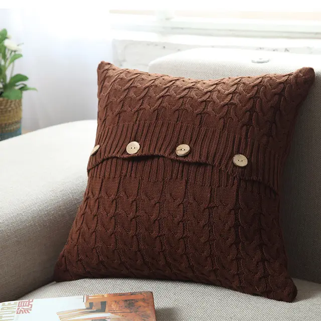 Double Twist Button Knitted Pillowcase Without Core Brown - Shop at LoveMi