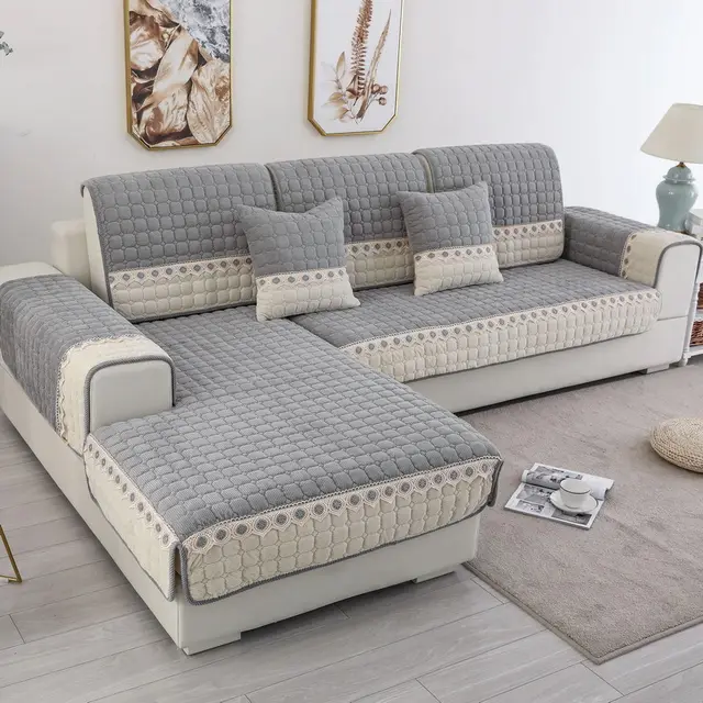 Plush Cloth Art Anti slip Simple Nordic Whole Package Universal Sofa Cover Grey - Shop at LoveMi