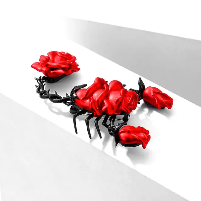 Korean High end Fashion All match Rose Scorpion Brooch Red - Shop at LoveMi