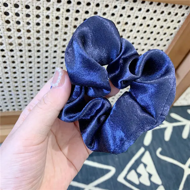 French Retro Gentle Temperament Horsetail Hair Rope Navy Blue - Shop at LoveMi