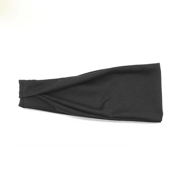 Cotton Foldable Drawstring Elastic Fabric Half fold Sports Turban Wide sided Headband Black - Shop at LoveMi