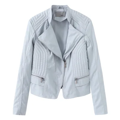 Women's Leather Jacket, Women's Leather Jacket, Slim Small Coat Sky Blue - Shop at LoveMi