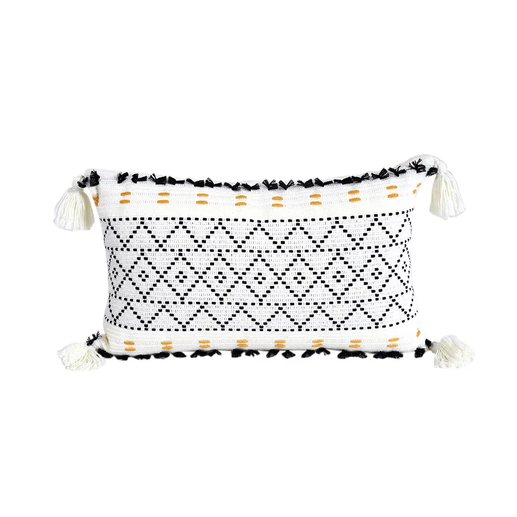 Nordic Cut And Knitted Geometric Tassel Plush Pillow Case - Black