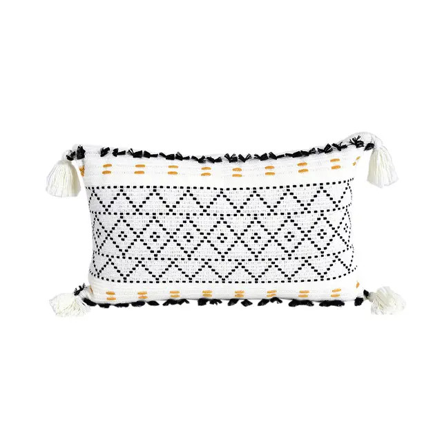 Nordic Cut And Knitted Geometric Tassel Plush Pillow Case Black - Shop at LoveMi