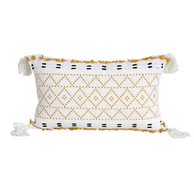 Nordic Cut And Knitted Geometric Tassel Plush Pillow Case Yellow - Shop at LoveMi