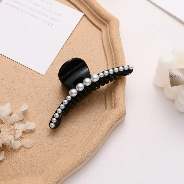 Pearl Hairpin Side Clip Girl Back Head Grasping Hair Clip Headdress Female Black - Shop at LoveMi