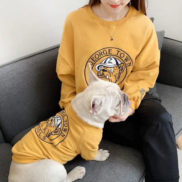 Pet Dog Spring Autumn Clothes for Small Dogs French Bulldog Embroidery Pattern Sweater Chihuahua Clothing Pug Costume Yorkie Yellow - Shop at LoveMi