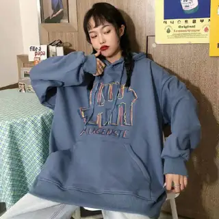 Lazy Style Hooded Jacket Korean Style Loose Style Top - Blue
