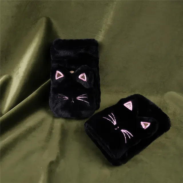 Cute Lucky Cat Bunny Plush Flip Lady Gloves Black - Shop at LoveMi